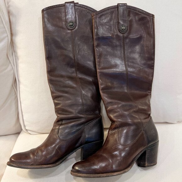 Frye Jackie Button Tall Dark Brown Boots Size 7 - Picture 1 of 6